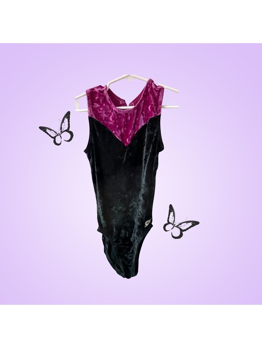 Women’s GK Elite XS Black Purple Velvet Gymnastics Leotard | Keyhole
